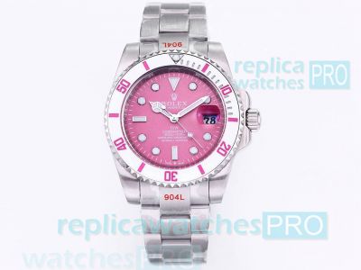 Replica Rolex Di W Submariner FUCHSIA Watch on Pink Dial 904L Stainless Steel